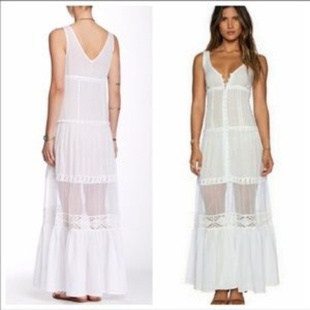 Forever 21 Boho Maxi Dress Sheer Button Front NWT